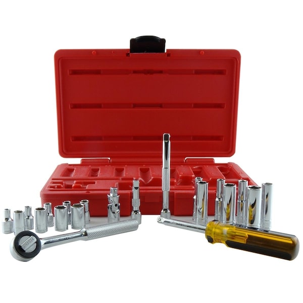 Mtric Chrme Socket Set, 1/4"Dr, 6Pt, 21pcs.